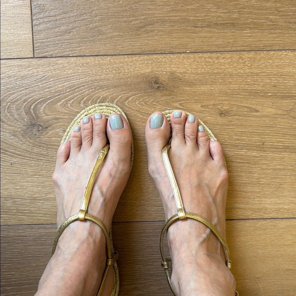 Gold Minimalist Sandals with Ankle Strap